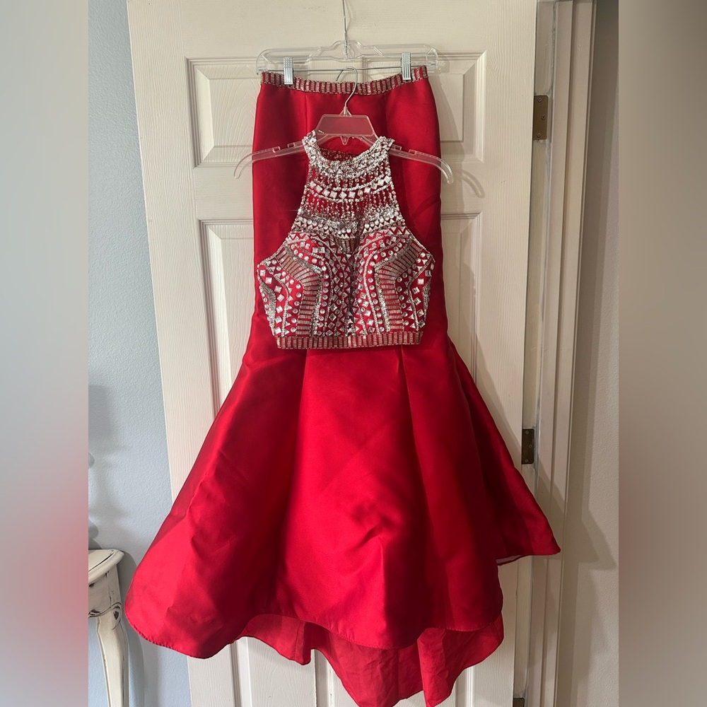Rachel Allan Beaded Red Formal Prom 2 Piece Dress Size 6